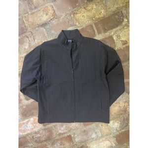 EILEEN FISHER Italian Nylon Zip Front Pockets Jacket Stand Up Collar Dk Brown S